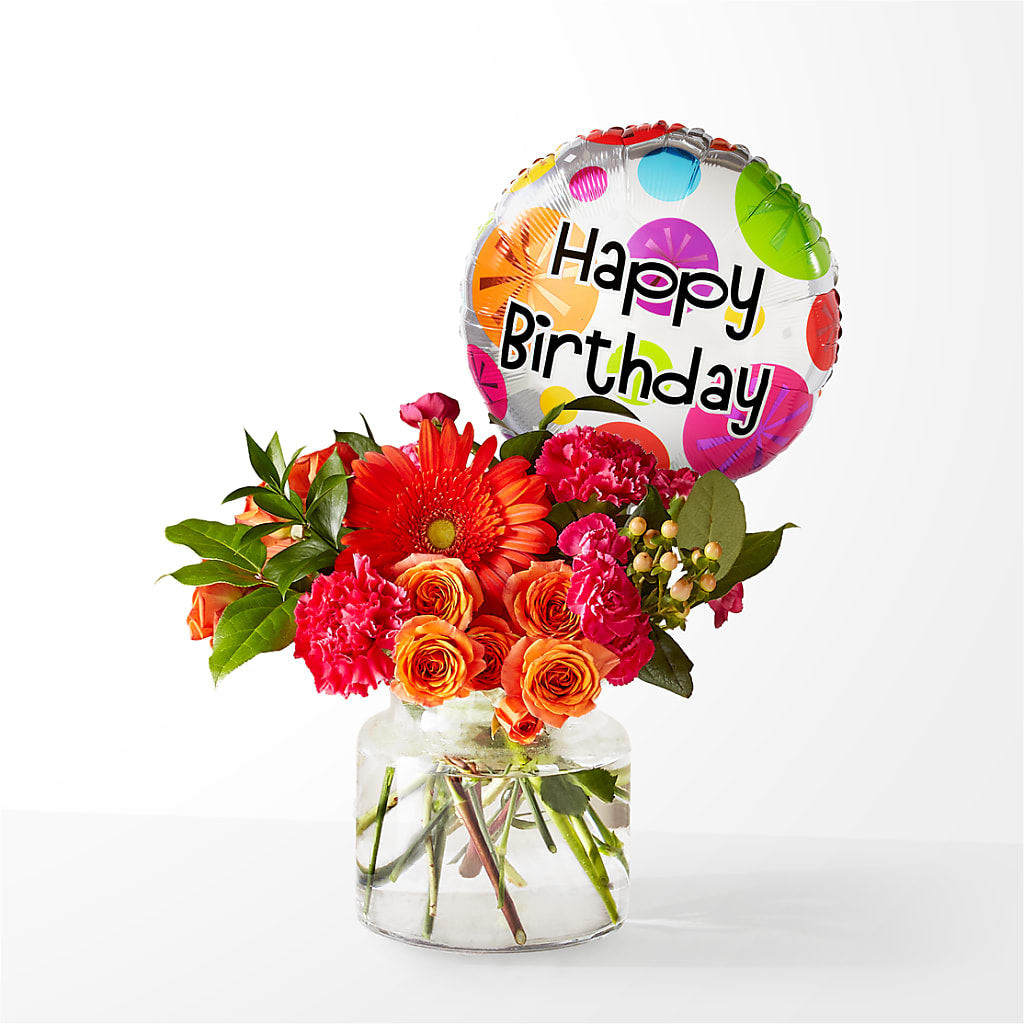 Fiesta Bouquet with Birthday Balloon – KEITH'S FLOWER SHOP, Mount Gilead OH