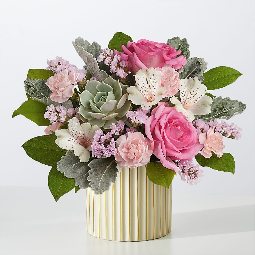 Dusty Rose Bouquet with Ivory Vase – KEITH'S FLOWER SHOP, Mount Gilead OH