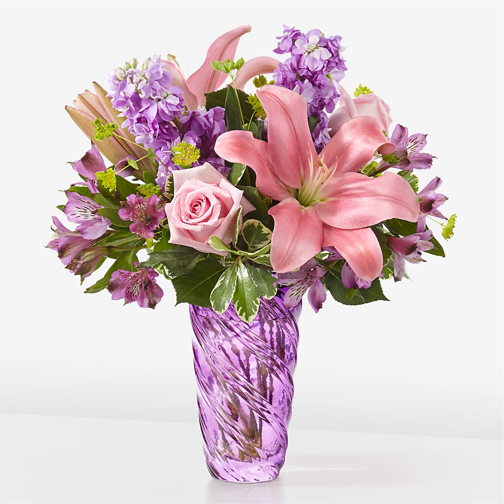 Precious Petals Bouquet with Luxe Swirl Vase – KEITH'S FLOWER SHOP, Mount Gilead OH