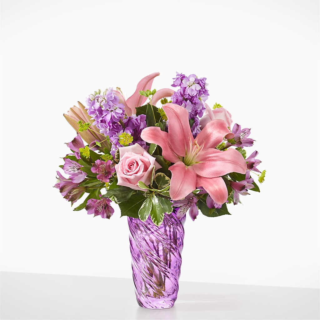 Precious Petals Bouquet with Luxe Swirl Vase – KEITH'S FLOWER SHOP, Mount Gilead OH