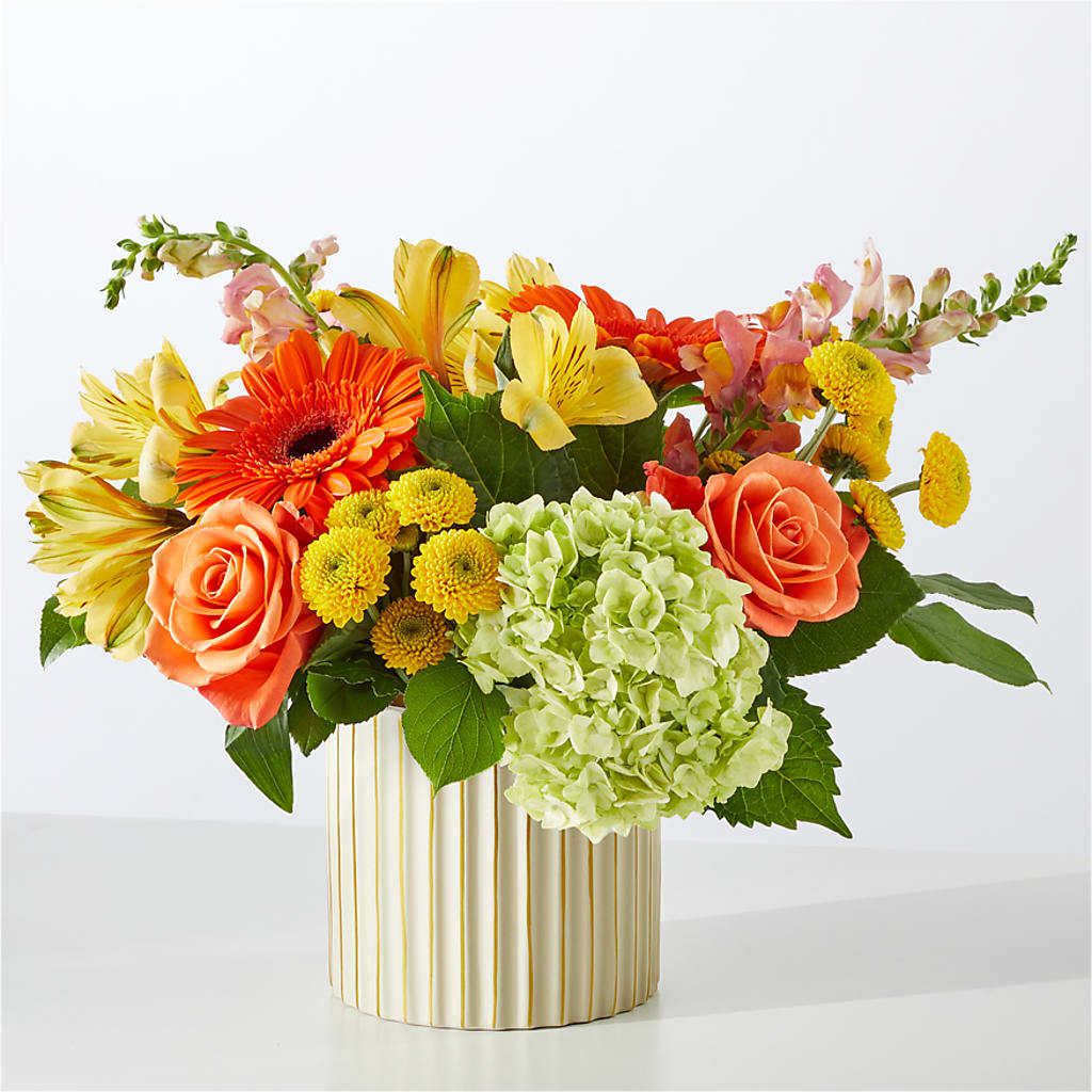 Autumn Sunshine Bouquet with Ivory Vase – KEITH'S FLOWER SHOP, Mount Gilead OH