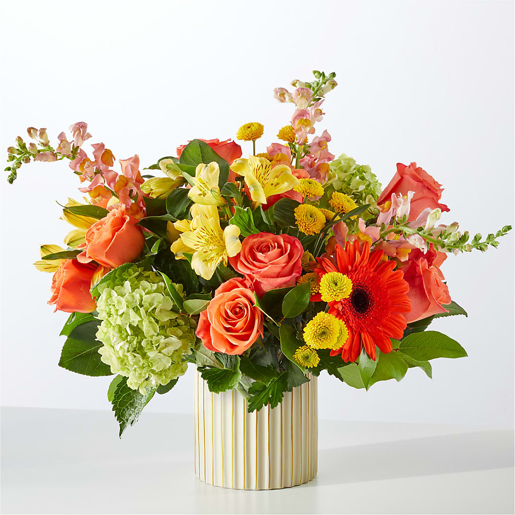 Autumn Sunshine Bouquet with Ivory Vase – KEITH'S FLOWER SHOP, Mount Gilead OH