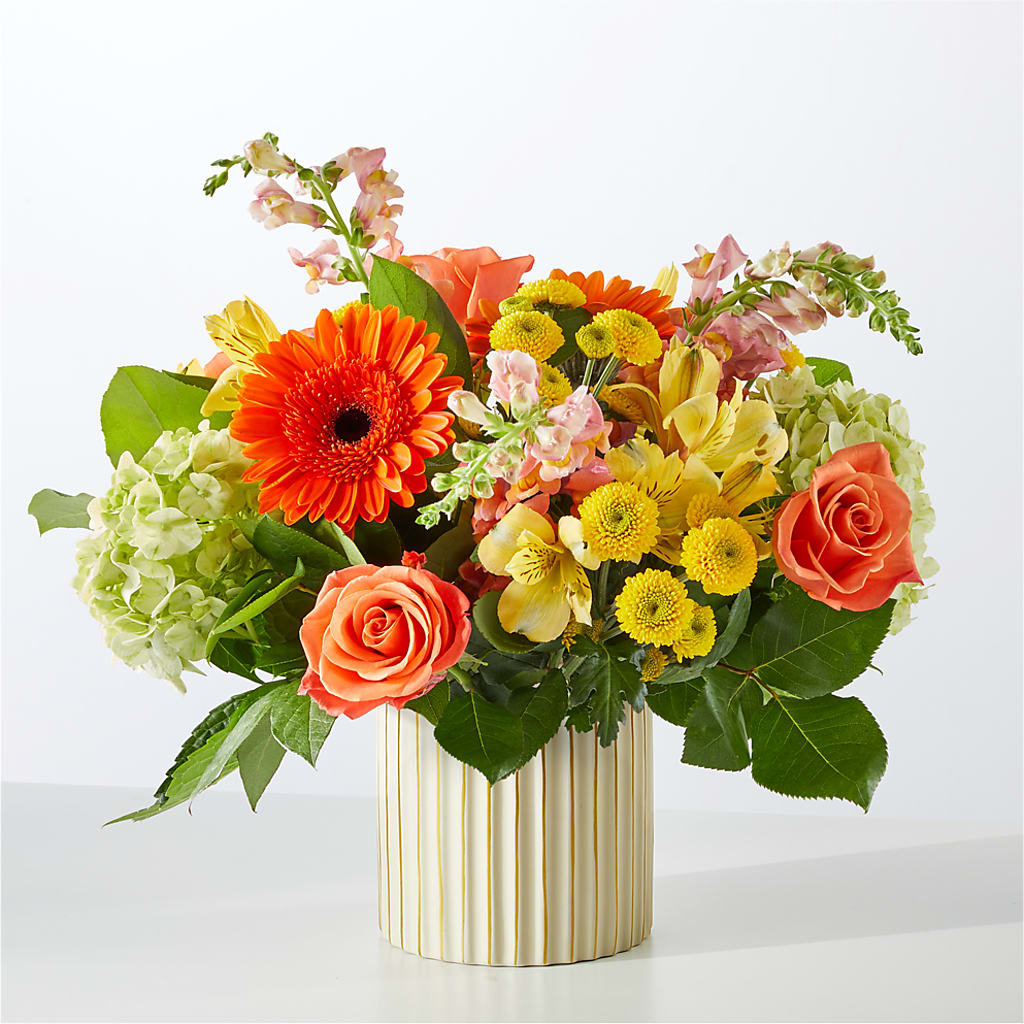 Autumn Sunshine Bouquet with Ivory Vase – KEITH'S FLOWER SHOP, Mount Gilead OH