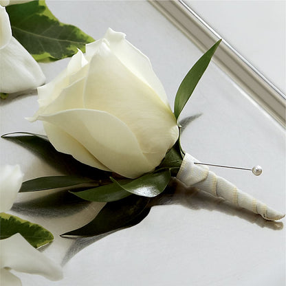 White Rose Boutonniere – KEITH'S FLOWER SHOP, Mount Gilead OH